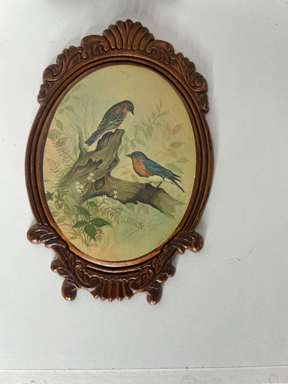 Vintage F. Massa Eastern Bluebirds Wood Decoupage Wall Plaque